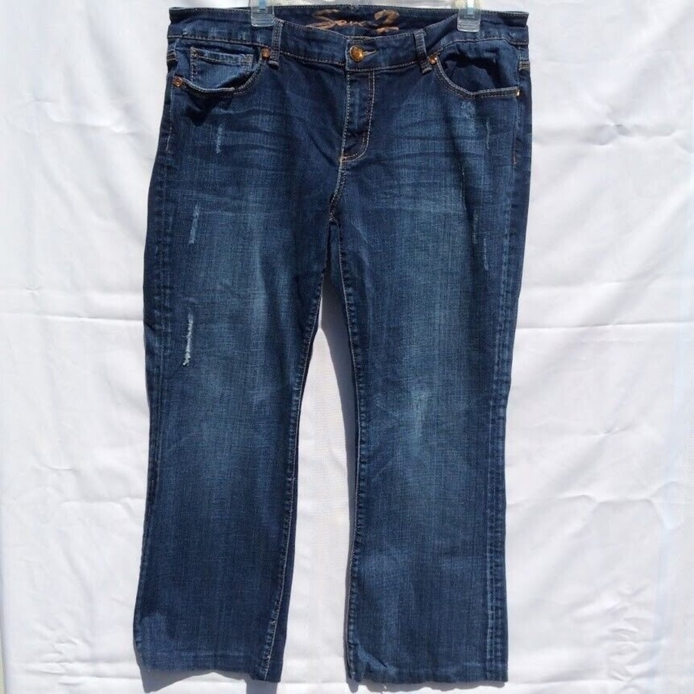 Seven 7 Boot Cut Jeans Womens Size 16 Blue Denim Distressed  RN 109890